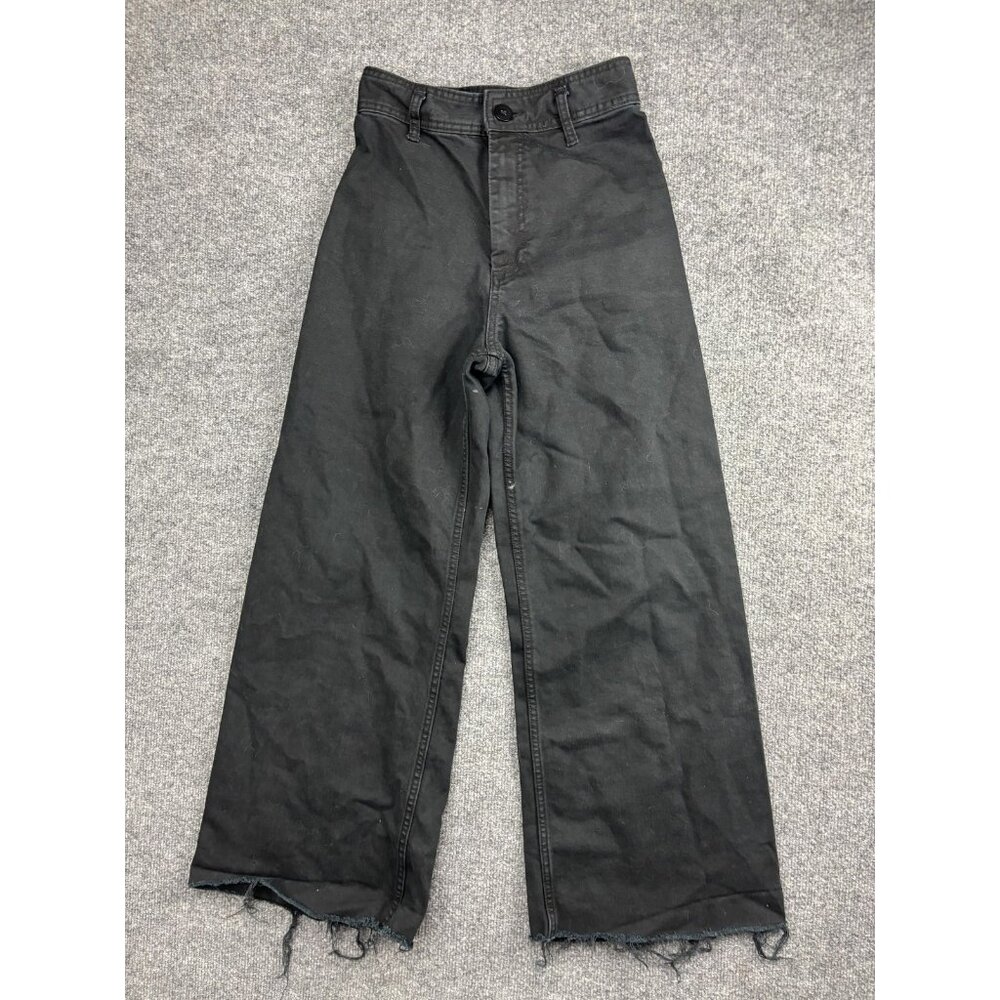 Zara Jeans Womens 4 Black Wide Leg Raw Hem High Rise Cropped Denim‎ Casual